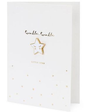 1 stk Hvit "Twinkle Twinkle Little Star" kort med Jakkemerke/Pin 10,5x14,8cm