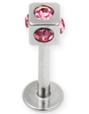 Tøff Labret med Firkantet Kule med Rosa Stener