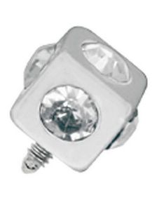 Firkantet Sølvfarget Dermal Anchor Kule med Klare Stener - Strl 3 mm kule med 1,2 mm gjenger