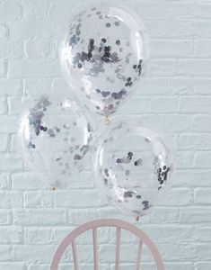 5 stk 30 cm - Gjennomsiktige Ballonger med Sølvfarget Konfetti - Plukk og Miks