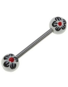 Flower Red and Black - Håndmalt Tungepiercing