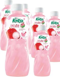 6 stk Kato Fruit Juice Nata De Coco Lychee - Juice med Lycheesmak og Kokosgelebiter - Hel Pakke 6x320 ml (Thailand)