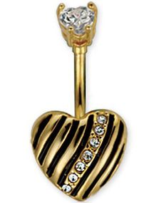 Gullfarget Navlepiercing med Svarte Striper & Hvite Stener