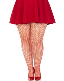 Lycra Rød Nettingstrømpebukse - Plus Size