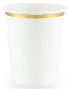 6 stk Hvite Pappkrus med Gullkant 220 ml