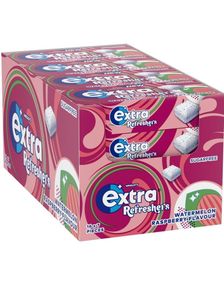 16 stk Extra Refreshers Watermelon Raspberry - Tyggegummi med Vannmelon og Bringebærsmak - Hel Eske 304 gram (Sukkerfri)