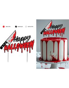 Blodig Kniv "Happy Halloween" - Glitrende Kaketopp