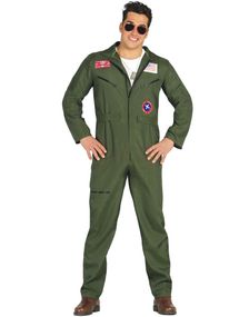 Grønt Top Gun Inspirert Jagerpilot Herrekostyme