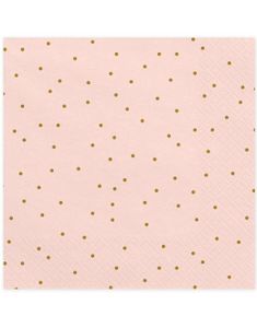 20 stk Rosa Servietter med Gullfarget Prikker 33x33 cm