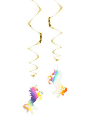 2 stk Hengende Dekorasjoner med Holografisk Gullmotiv - Unicorn Gold