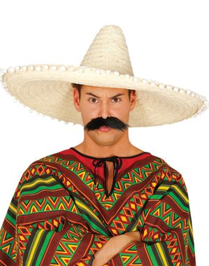 Stor Beige Sombrero med Hvite Dusker 65 cm
