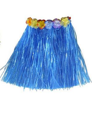 Hawaii Hula Skjørt m/Blomster - 40 cm Blå 