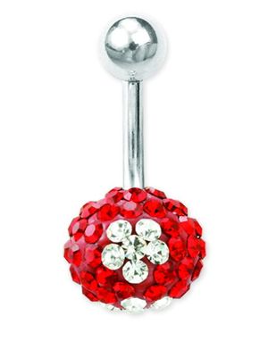 Glitter Flower Navlepiercing - Rød/Hvit