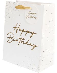 Gavepose Happy Birthday Gullskrift 18x23x10 cm