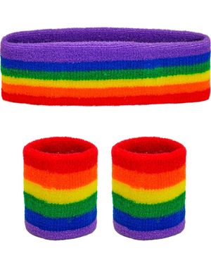 Regnbuefarget Svettebånd Sett 3 Deler