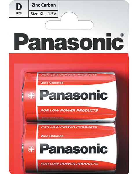 DATOVARE - 2 stk Panasonic D Zink Carbon Batterier