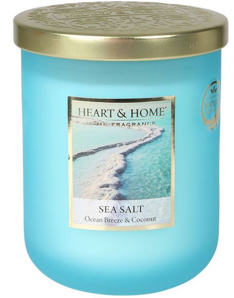 Heart & Home Sea Salt - Stort Duftlys i flott glass med Havbris og Kokosnøtt