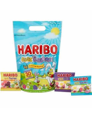 Haribo Eggs Galore Partypack - Stor Pose med 30 miniposer med blandet Vingummi og Skum Egg 480 gram
