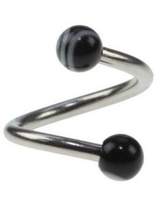 Curve Øyenbrynspiercing med Svarte og Hvite Kuler - 1.2 x 8 mm