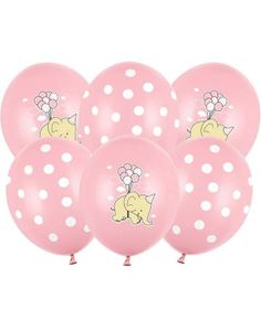 6 stk Pastell Rosa Elefant Ballonger 30 cm med Polka Dots
