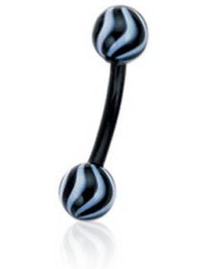Banan Øyenbrynspiercing i Svart med Stripete Svart og Blå Kuler - 1.2 x 8 mm