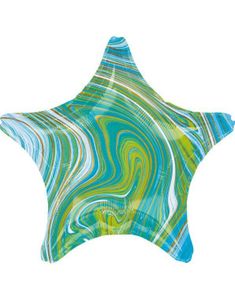 Grønn, Blå og Gullfarget Marble Stjerneformet Folieballong 48 cm