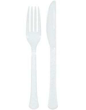 24 Delers Gjenbrukbart Hvit Plastbestikk