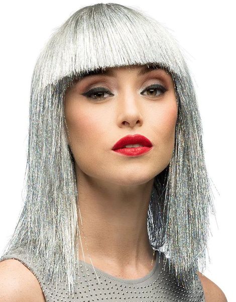 Crazy Silver - Skinnende Sølvfarget Parykk