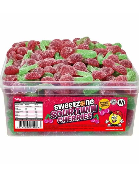Sweetzone Sour Twin Cherries – Boks med Sure Vingummi-kirsebær 741 gram
