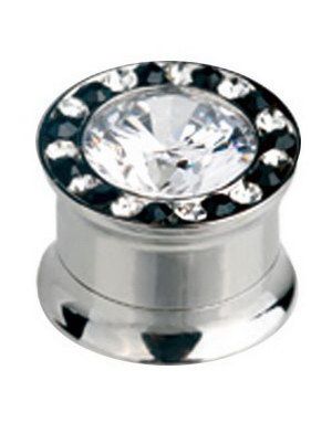 Piercing Plugg med Diamant & Små Svarte & Hvite Stener