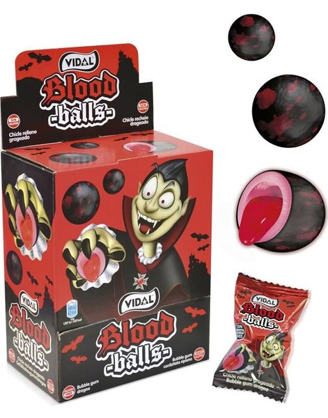 200 stk Vidal Blood Balls - Tyggegummikuler med Fyll - Hel Eske 1 kg