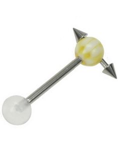 Tungepiercing med Spike Kuler i Toppkulen - Gul