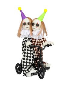 Creepy Syklende Tohodet Klovn Dekorasjon med Bevegelse og Lyd 40 cm