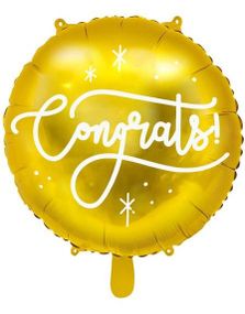 Congrats! - Rund Gullfarget Folieballong med Hvit Tekst 35 cm