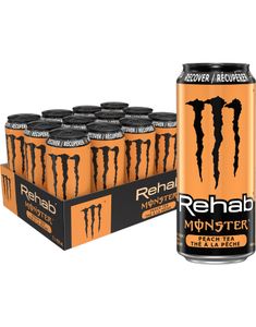 12 stk Monster Energy Rehab Peach Tea - Energidrikk med Ferskentesmak - Helt Brett 12x458 ml (USA Import)