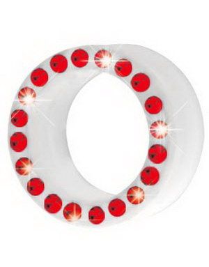 Silikon Piercing Tunnel i Hvit med Røde Stener
