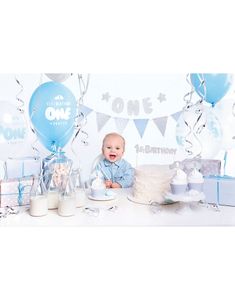 Komplett Blått 1st Birthday Dekorasjonsett 33 Deler