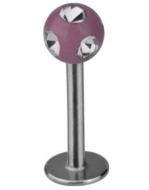 Labrett med Glitrende Rosa Kule - Strl 1.2 x 8 mm med 3 mm kule