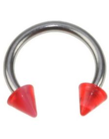 Rund Øyenbrynspiercing med Røde og Hvite Spike Kuler - 1.2 x 8 mm