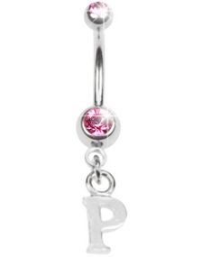 Navlepiercing med Bokstaven P & Rosa Stener