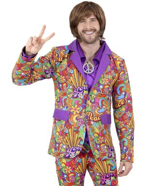 60's Fargerik Peace Hippie Kostymejakke til Herre