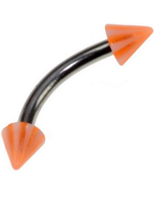Banan Øyenbrynspiercing med Orange og Hvite Spike Kuler - 1.2 x 8 mm