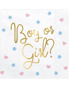 20 stk Gender Reveal Servietter med Gullfoliert Boy or Girl? Tekst - 33x33 cm
