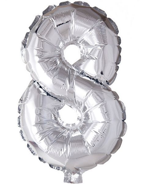 Tallet 8 - Sølvfarget 35 cm Folieballong