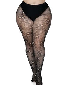 Svart Nettingstrømpebukse m/ Hodekallle Mønster Plus Size