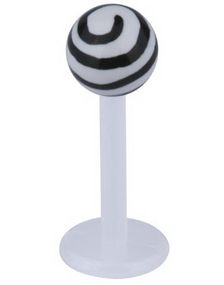 Labret m/Stripet Opp Kule - Hvit/Svart - Strl 1,2x8x4mm