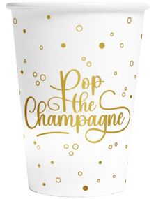 8 stk Pop the Champagne - Hvite Pappkopper 210 ml