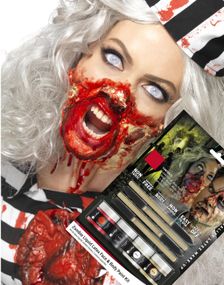 Horror Zombie Sminkesett med Flytende Latex 4x 29,5 ml med 4 stk Koster UTEN AMMONIAKK