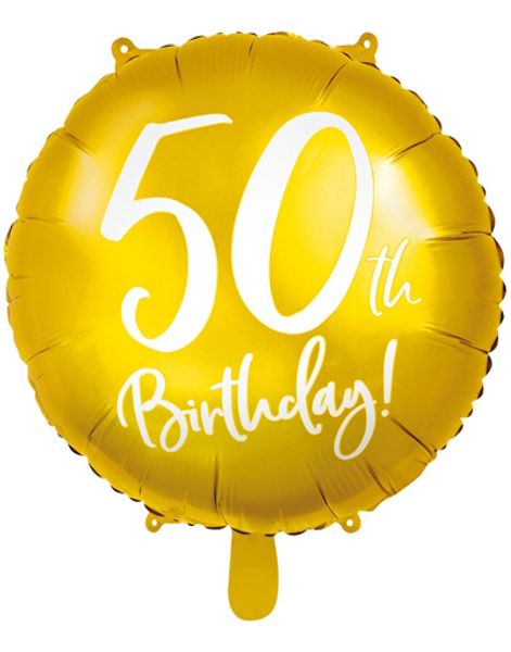 50th Birthday - Rund Gullfarget Folieballong 45 cm