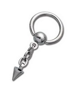 Silver BCR Piercing with Haning Spike - 1.6 mm x 10 mm